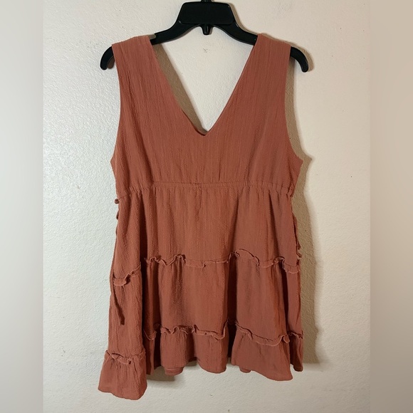 New In Bohemian Rust Sleeveless Tiered Mini Dress M - Picture 3 of 11